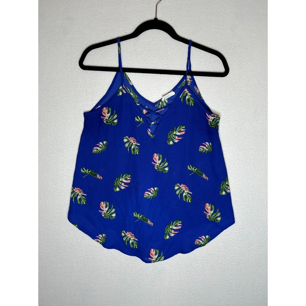 Sienna Sky Blue Camisole Shirt Womens Size Small Watermelon Leaves Tropical Tank